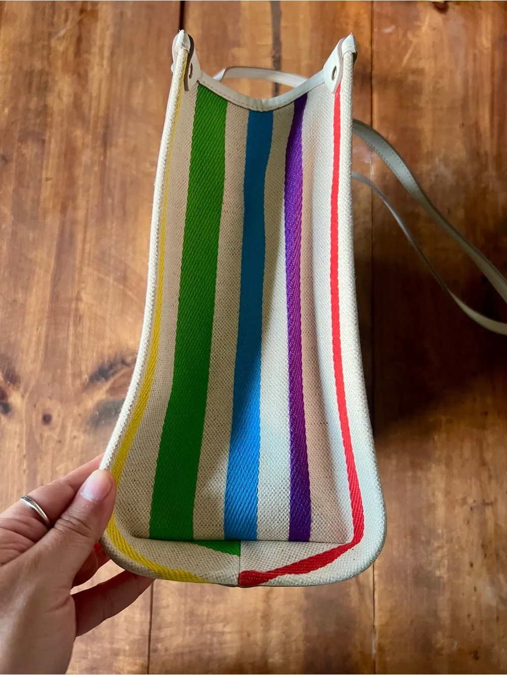 Kate Spade Pride Medium Market Tote Rainbow Stripe Canvas Bag - Rare